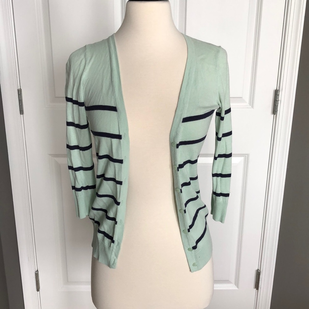 Mint and navy striped cardigan